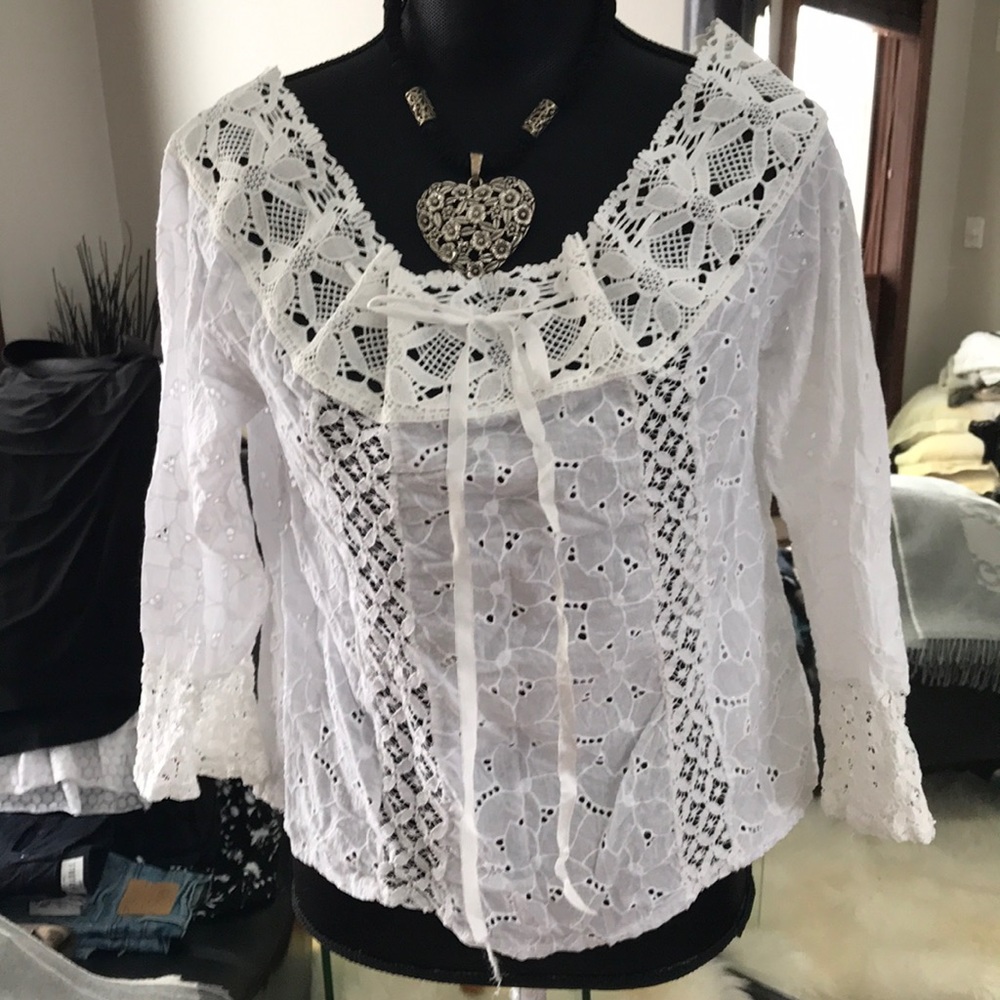 Lacy cotton eyelet top